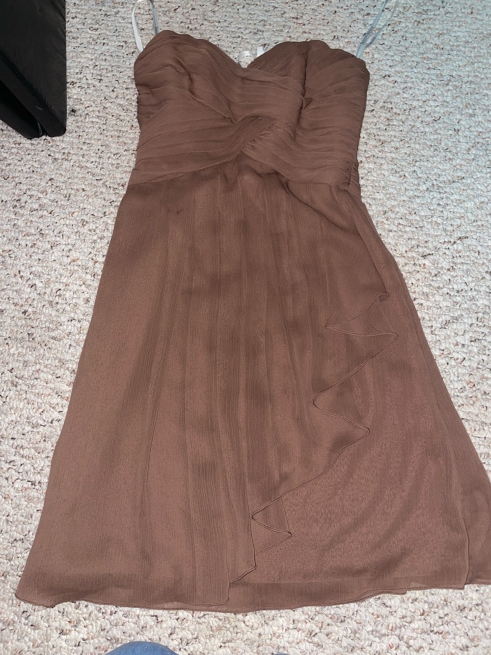 David's Bridal Strapless Chocolate Brown Chiffon Dress